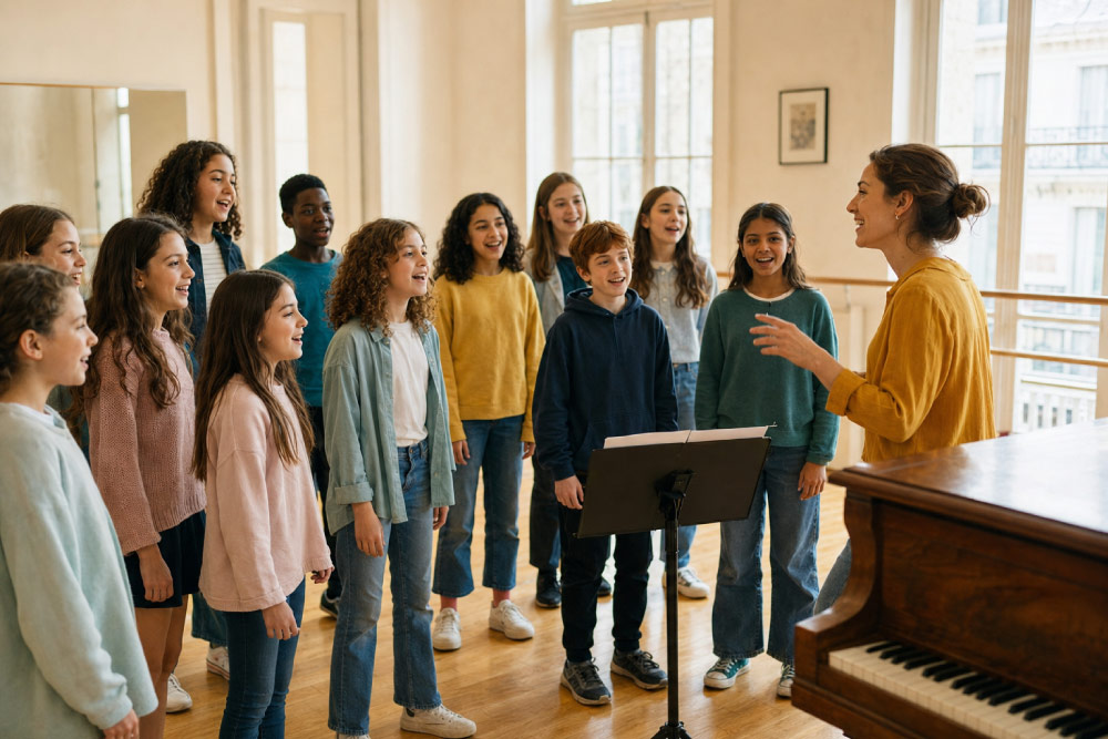Des enfants chantant ensemble au sein du Chœur des Enfants du Marais